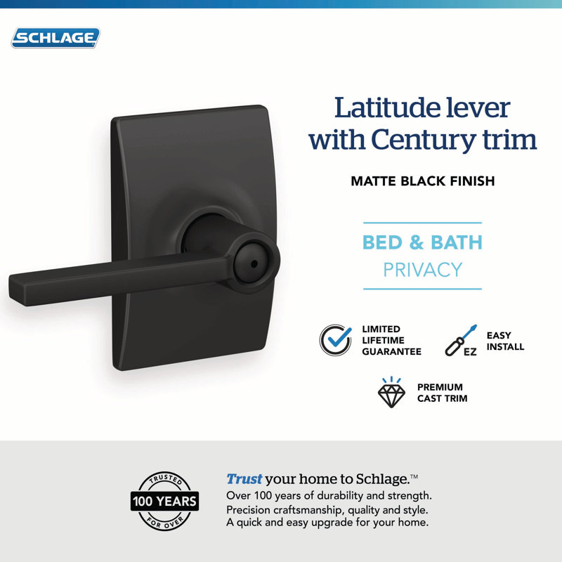 Latitude Privacy Door Lever, Matte Black