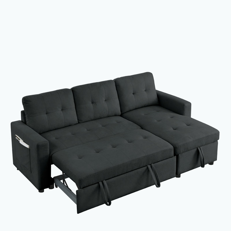 Canapé-lit à accoudoirs carrés 78,5 po, 100 % polyester noir