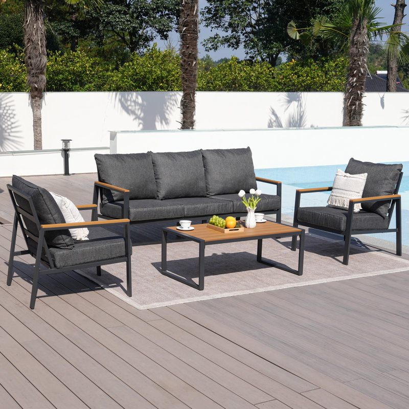 5 - Person Outdoor Seating Group with Cushions, Gray