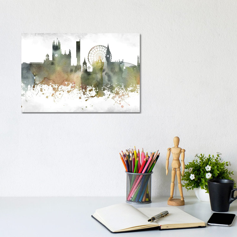 Manchester Skyline by WallDecorAddict - Wrapped Canvas Print, 20.32cm H x 30.48cm Wx 1.905cm D