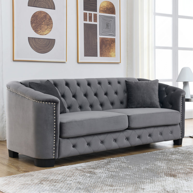 Canapé Chesterfield moderne de 77 pouces en velours, Gris