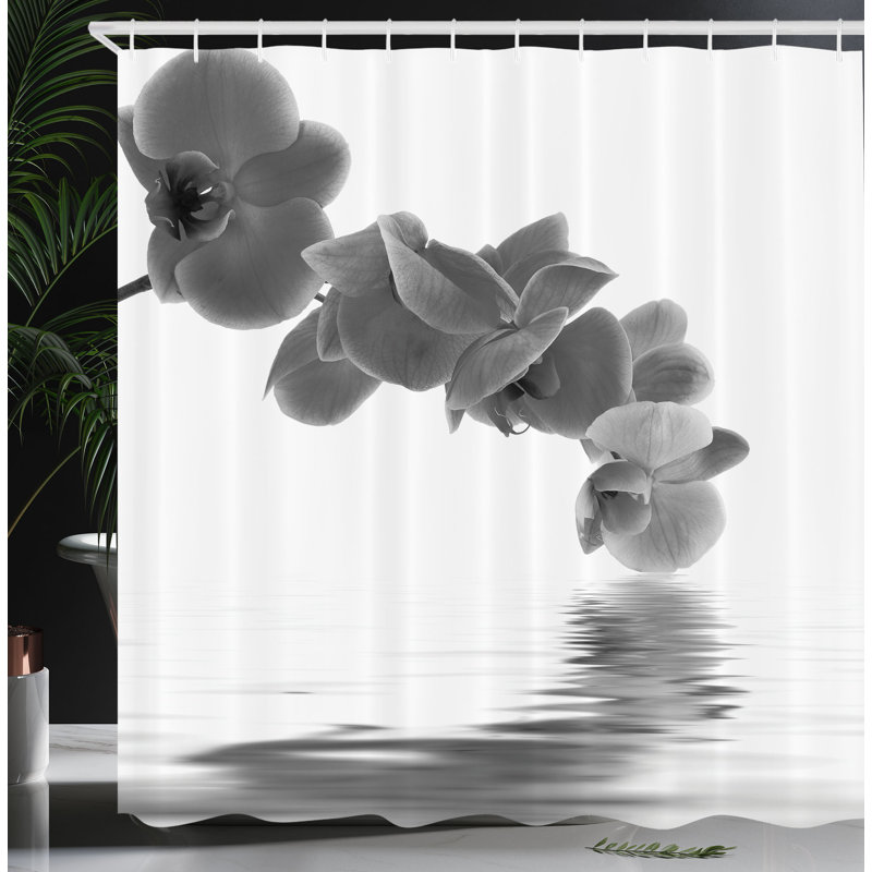  Rideau de douche avec crochets inclus, H 75 po x l 69 po, Gris pâle / blanc
