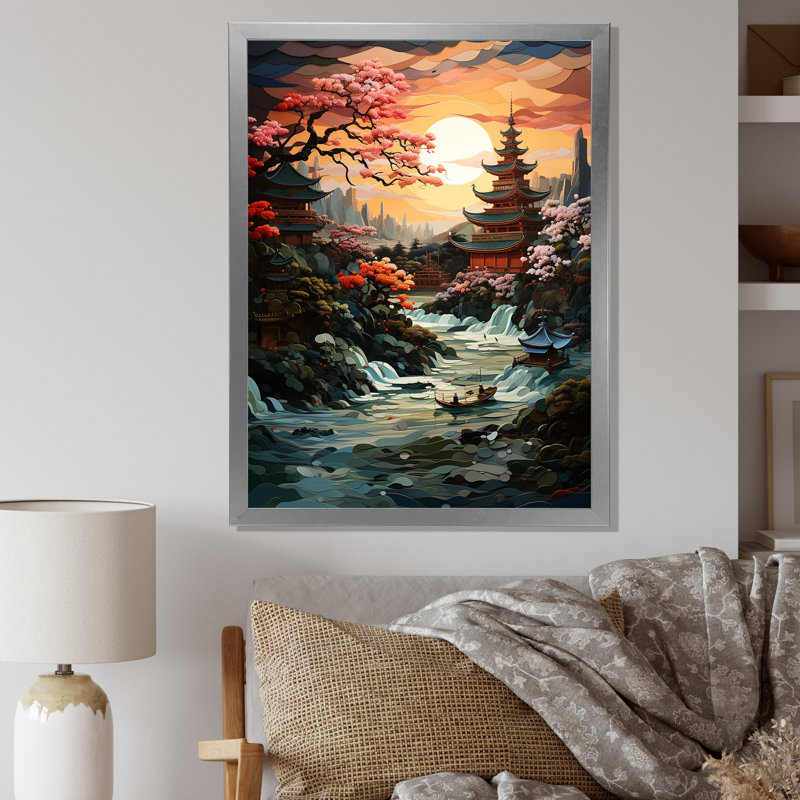 «Pohalski Asian Art Jade Palace Landscape I», reproduction sur toile, H 32 po x l 16 po x P 1 po, Cadre photo argenté