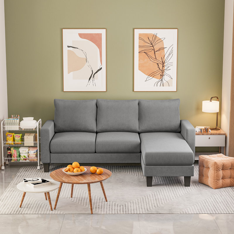 Canapé modulaire en L 70,8 po avec 3 sièges, canapé-lit rembourré moderne, Gris