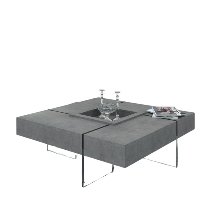 Table basse 47 "carrée en béton et verre transparent gris 47"