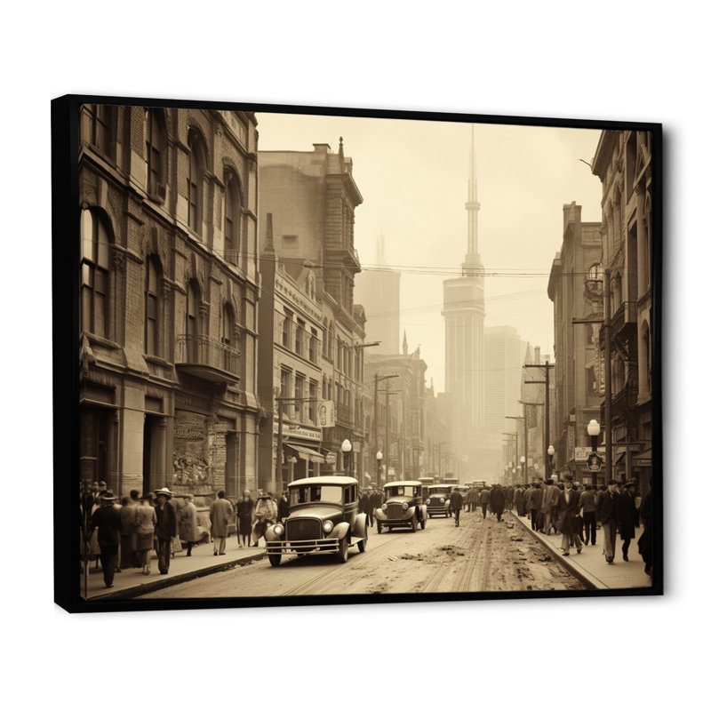 Toronto City A Nostalgic In A Vintage I - Cityscapes Canvas Prints, H 30 po x l 40 po x P 1,5 po, Cadre flottant noir