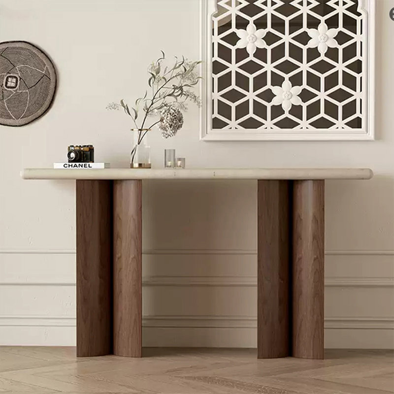 Console rectangulaire en travertin blanc avec acier au carbone, H 47,24 po x l 15,75 po x P 33,46 po