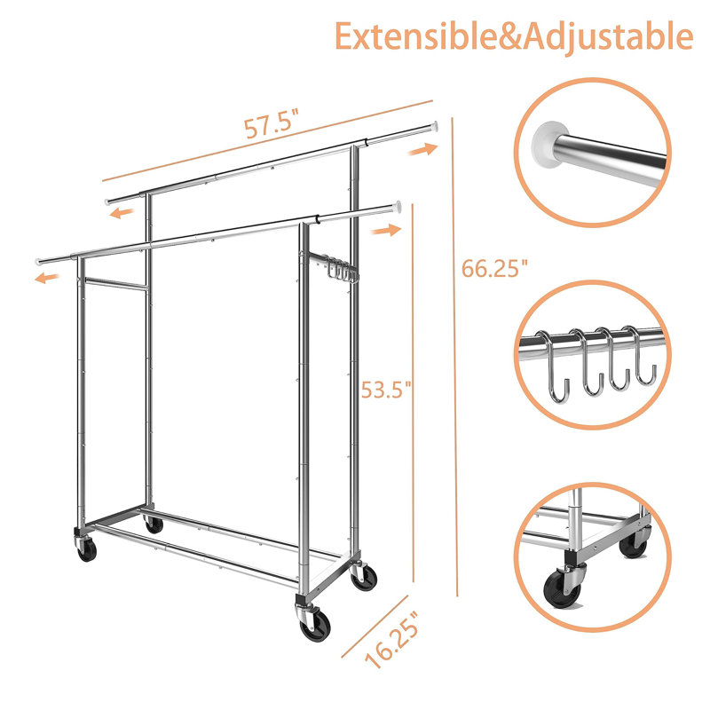 Nithara Metal Adjustable Rolling Clothing Rack