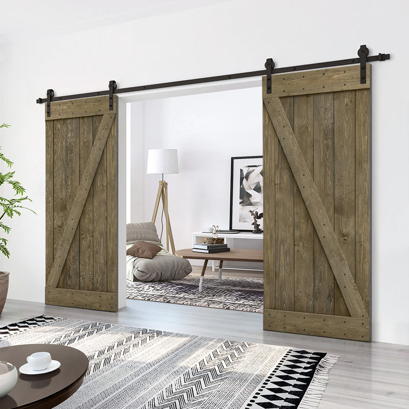 Porte de grange en bois massif lambrissé et métal, 40 po x 84 po, Tonneau vieilli