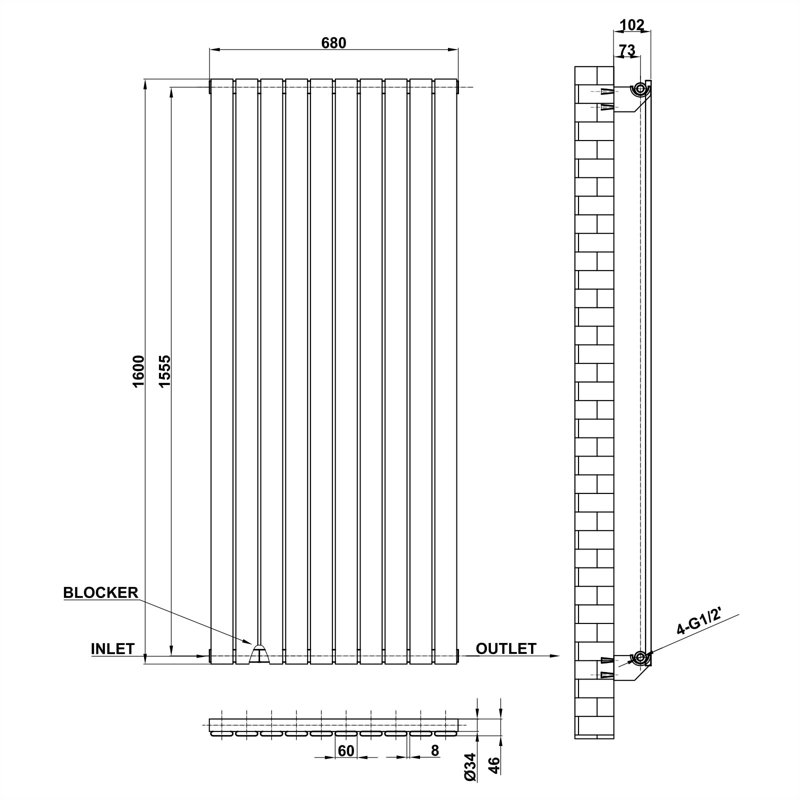 Annmarie Vertical Designer Radiator, Grey