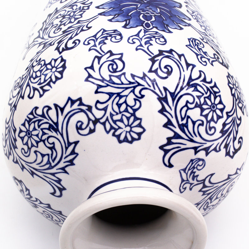 Blue Garden Tall White Lotus Shoulder Vase