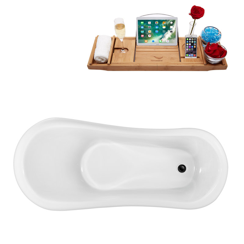 1549.4mm x 701mm Soaking Acrylic Bathtub, Matte Black, Polished Chrome