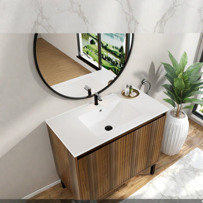 Meuble-lavabo moderne en panneau de fibres à densité moyenne noyer de 36 pouces (doit inclure le meuble-lavabo et le lavabo) avec rangement