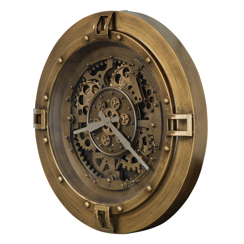 Gerallt Modern & Contemporary Wall Clock, Antique Brass-Finished Metal Frame with Mesmerizing Moving Gears and Open Dial