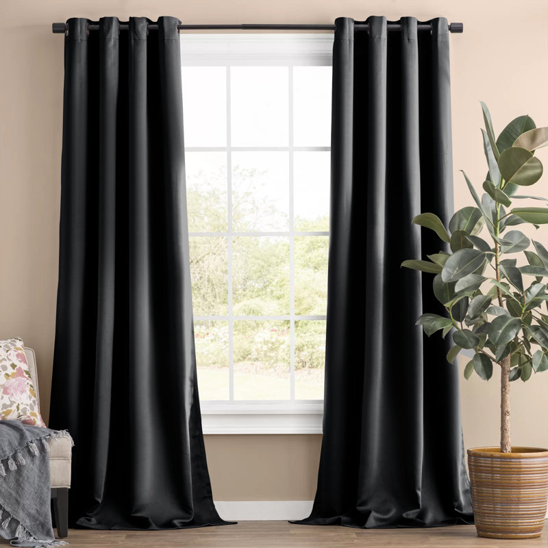 100% Room Darkening Blackout Eyelet Thermal Curtain (168 X 213 size have single panel), Black, 167 W x 183 D cm