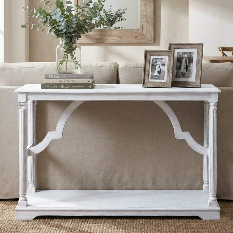 Console en bois massif 45,9 po Allanton, Blanc antique