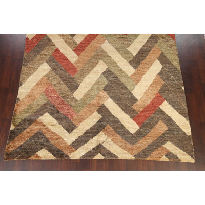 Tapis de style oriental à chevrons moderne noué à la main 8 x 12