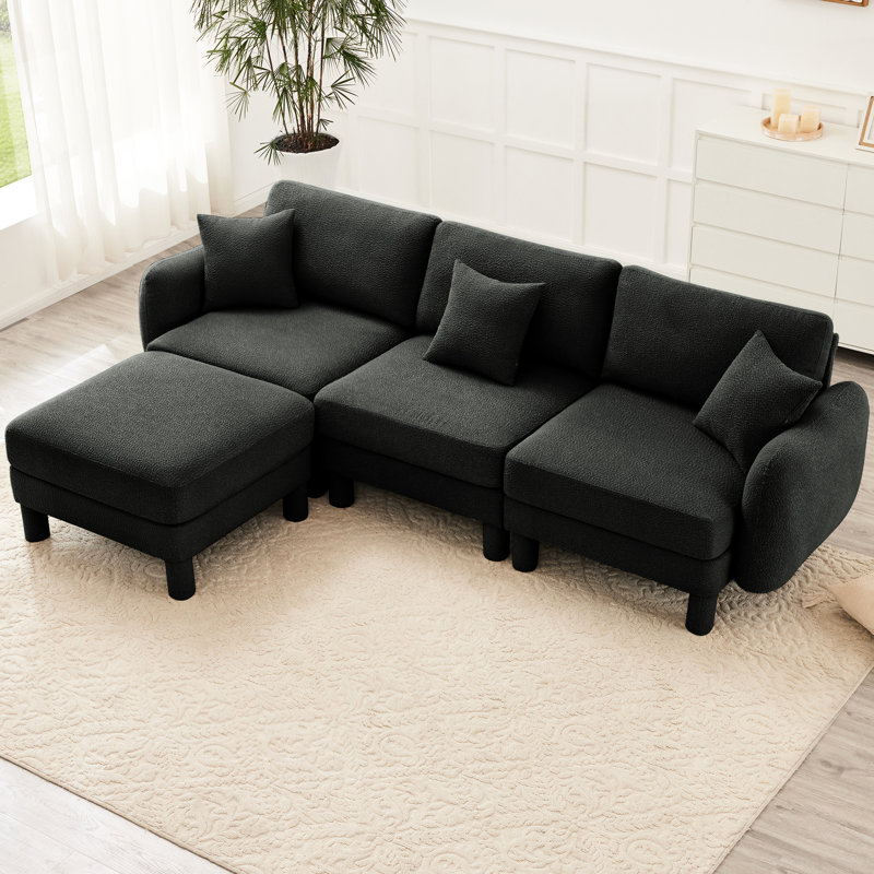 3 - Seater Dark Grey Boucle Fabric With L Shape Design, Distinctive , Removable And Cylindrical Legs, Stylish For Living Room Sectional Couch Convertible Shape, Shell Shaped For A Relaxed Home