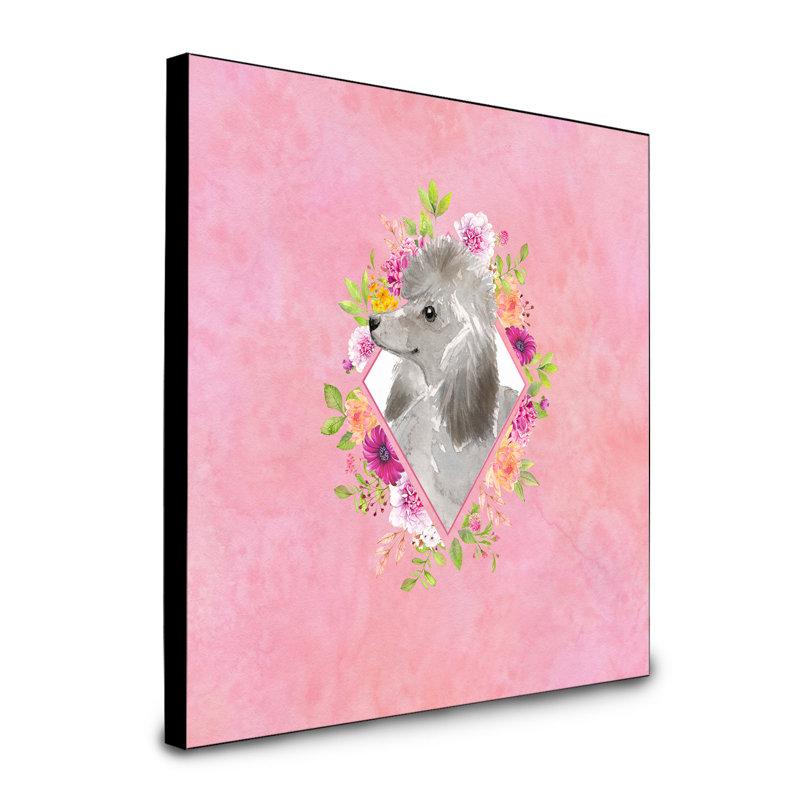Panneau mural Dollman Flowers, Rose, Caniche standard gris