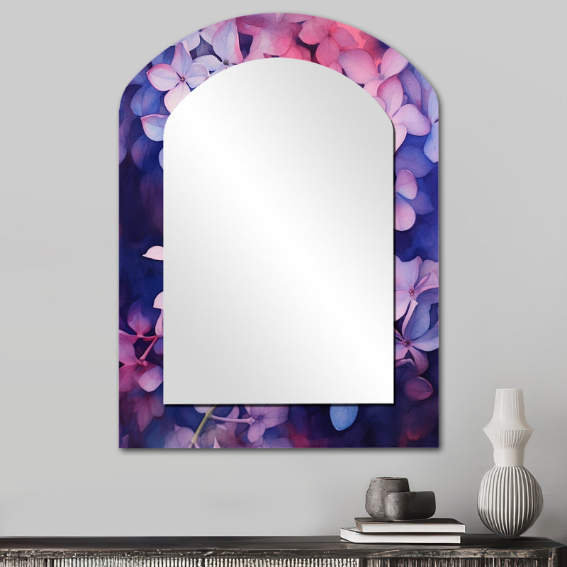 Rose, bleu, lilas, fleurs parfumées - miroir mural unique à arche florale, miroir asymétrique traditionnel, impression d'art en métal