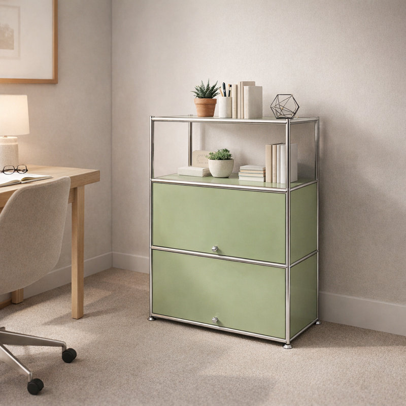 2 - Door Accent Cabinet with Adjustable Shelves, Green