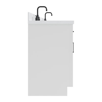 Meuble-lavabo double en bois massif 72 po avec plateau en quartz Carrara de 1,5 po Thornaby