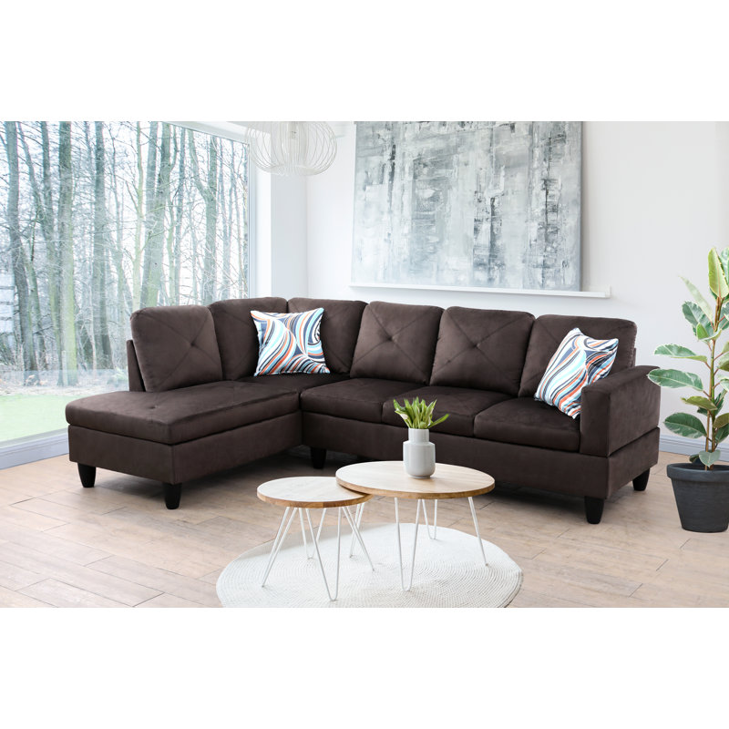 Upholstered L-Shaped Sectional, Taupe Velvet, Left Hand Facing