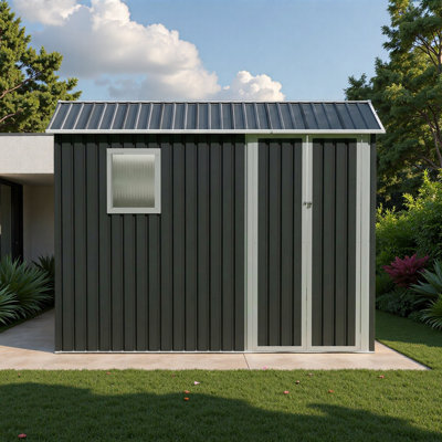 9x6 FT Metal Garden Shed with 1 Windows for Outdoors Patio Hinge Doors Storage Sheds