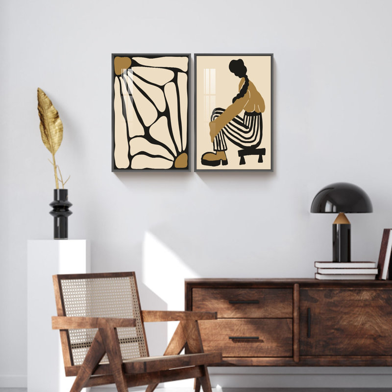 Boho Artwork, 2 pièces, H 24 po x l 32 po x P 1,34 po, Noir