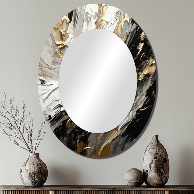 Golden Wave Reflections VI - Miroir mural ovale noir, 40 po x 30 po