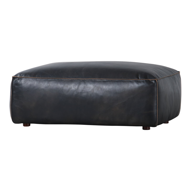 Luxe Leather Ottoman, Black Genuine Leather