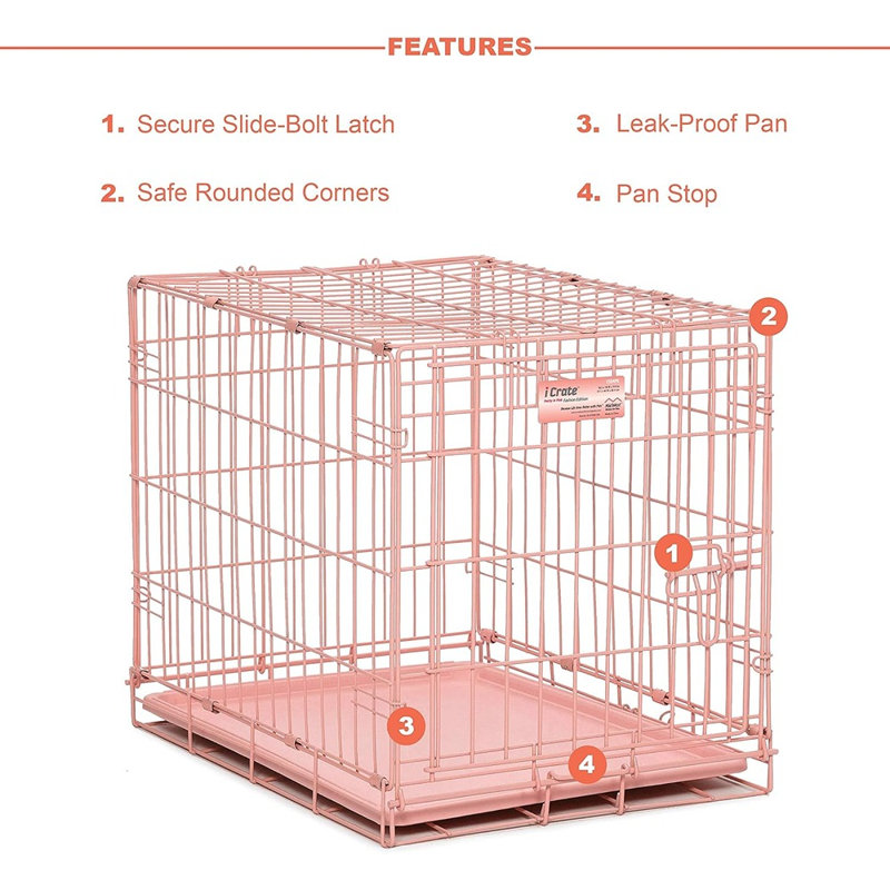 Pink Single-Door Folding Dog Crate – Small Size (12–20 Lbs), Reinforced Metal Frame, Divider Panel & Secure Latch, Portable Modern Design