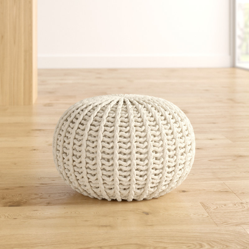 Wollano 50cm Wide Tufted Round Pouf Ottoman, Beige