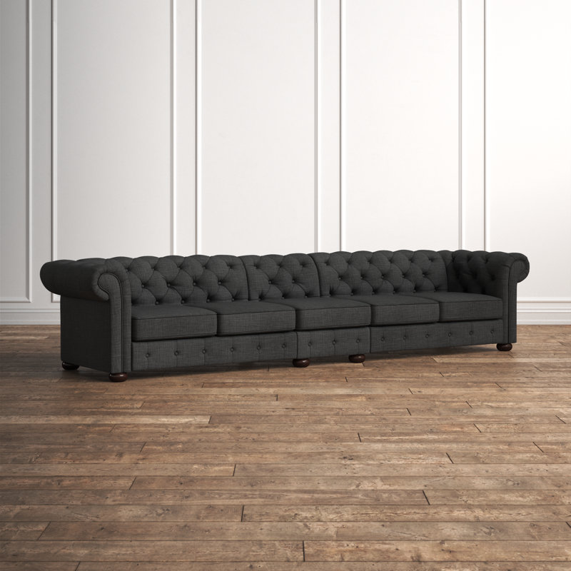 Huskins Upholstered 164.8'' Sofa, Heathered Dark Gray Linen