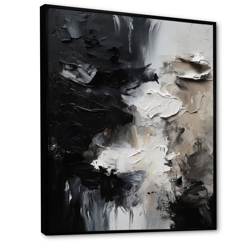 «Black Textured Splash Paint Art II», art mural abstrait, H 32 po x l 24 po, Cadre flottant, Noir