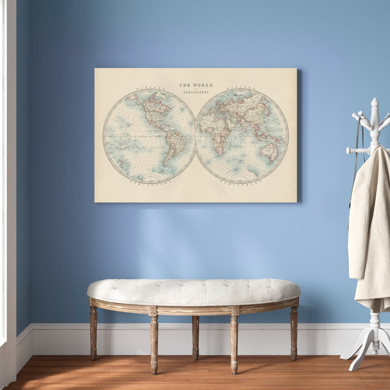 World In Hemispheres by Johnston - Graphic Art Print, 81 cm H x 122 cm W, Black Floater Framed