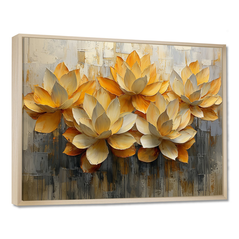 Murraine - Floral Wall Art, H 16 po x l 32 po, Impression encadrée flottante, Crème, crème