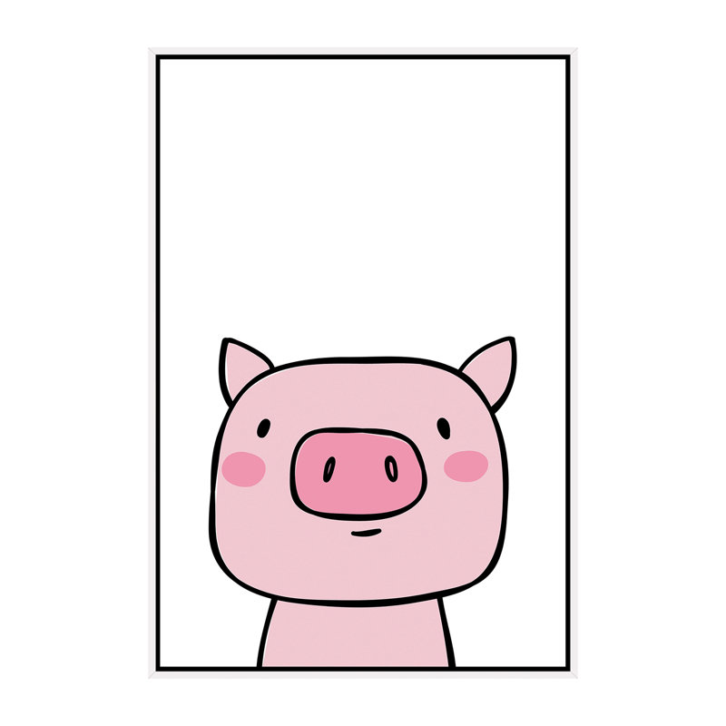 Cochon - impression d'art graphique, H 60 po x l 40po x P 1,5 po, Pas de tapis, Toile blanche encadrée