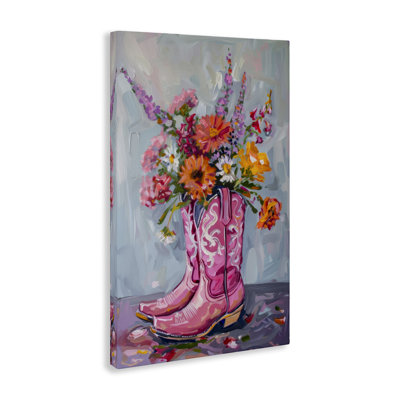 Floral Cowboy Boots Canvas Wall Art by Petal Prints Design