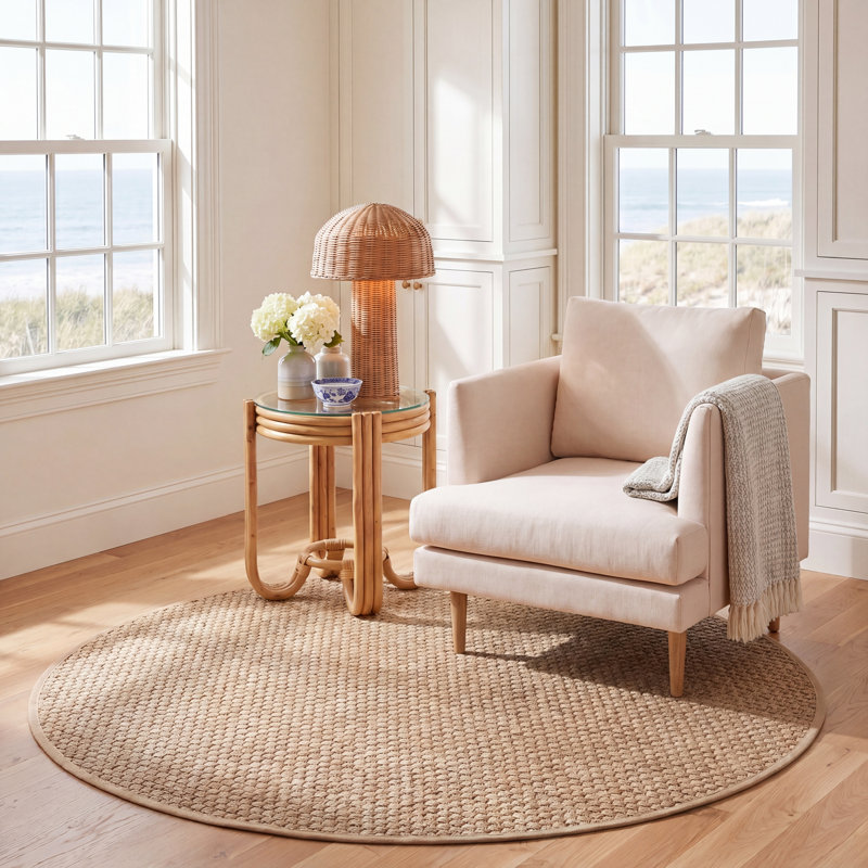 Tapis naturel / beige en lattes de bambou / beige, Rond 6 pi
