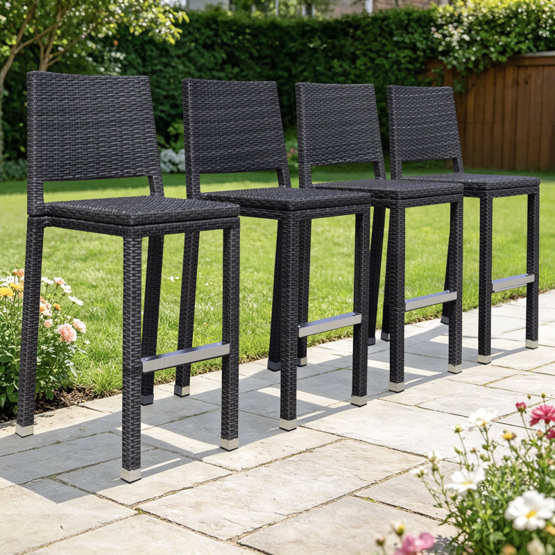 Popa Outdoor 30.3'' Wicker & Aluminum Armless Stackable Bar Stool, Dark Gray