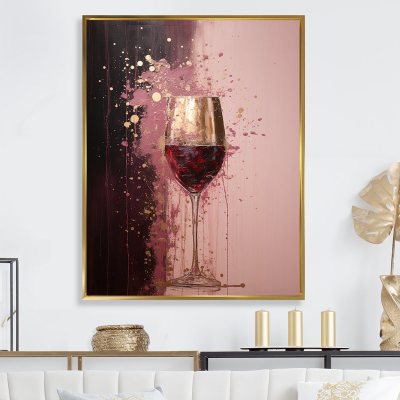 Verre à vin Magic Millesime - impressions sur toile vin et champagne, H 44 po x l 34 po x P 1,5 po, Cadre flottant doré