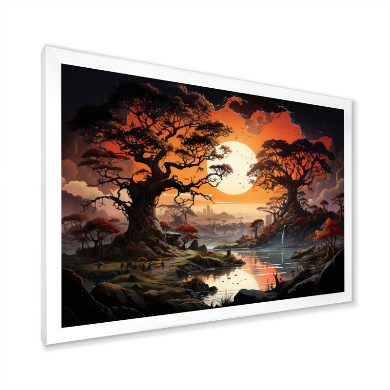 «African Baobab Tales I» sur toile, H 34 po x l 44 po x P 1,5 po, Cadre photo blanc