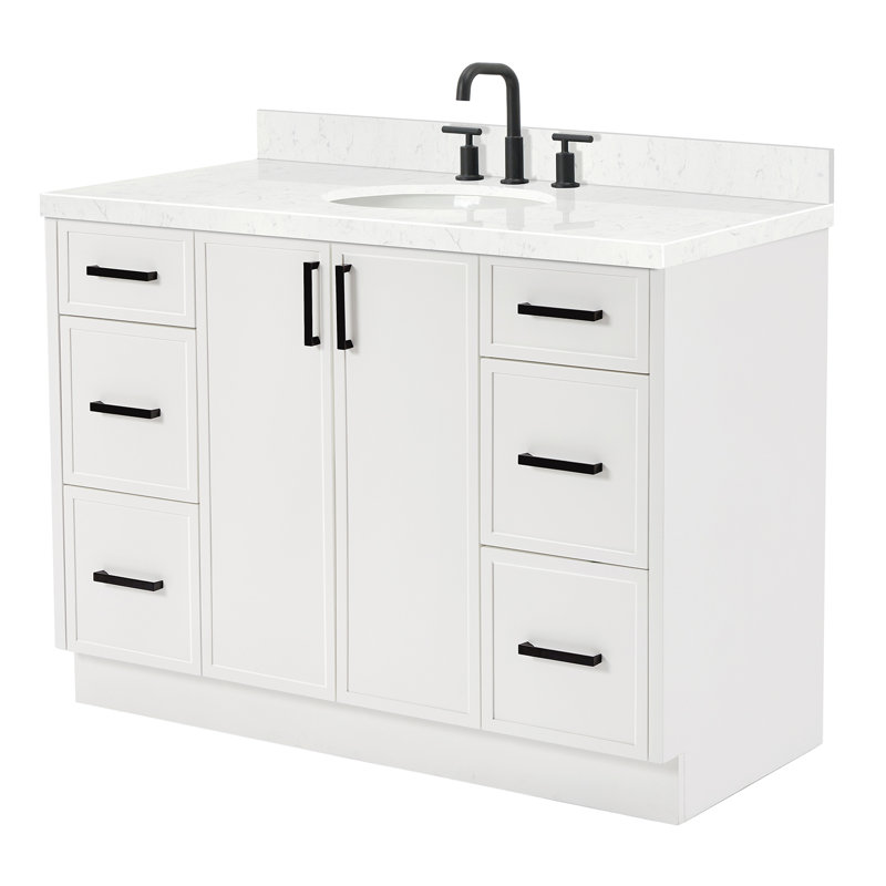 ARIEL Kelly 48 Single Sink Bathroom Vanity with Carrara Quartz Top, White, 48"