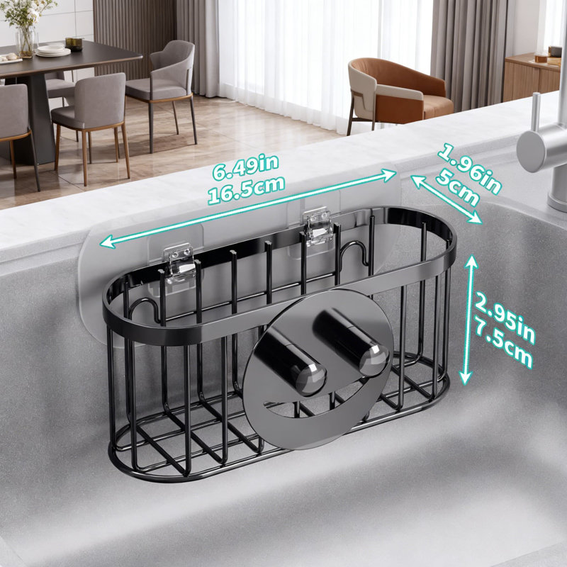 Porte-éponge pour évier avec surface Smiley, organisateur d'évier de cuisine à 2 méthodes, porte-brosse à savon en acier inoxydable et porte-brosse à drainage rapide et résistant à la rouille