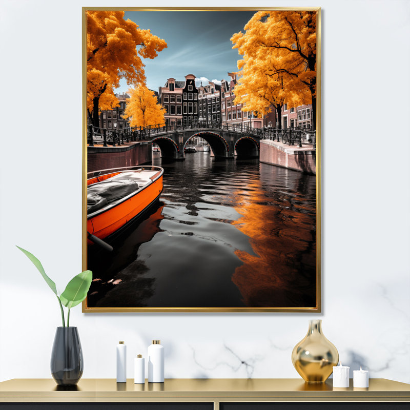 «Isoa Amsterdam Beautiful Cityscape II», reproduction sur toile, H 20 po x l 12 po x P 1 po, Cadre flottant doré