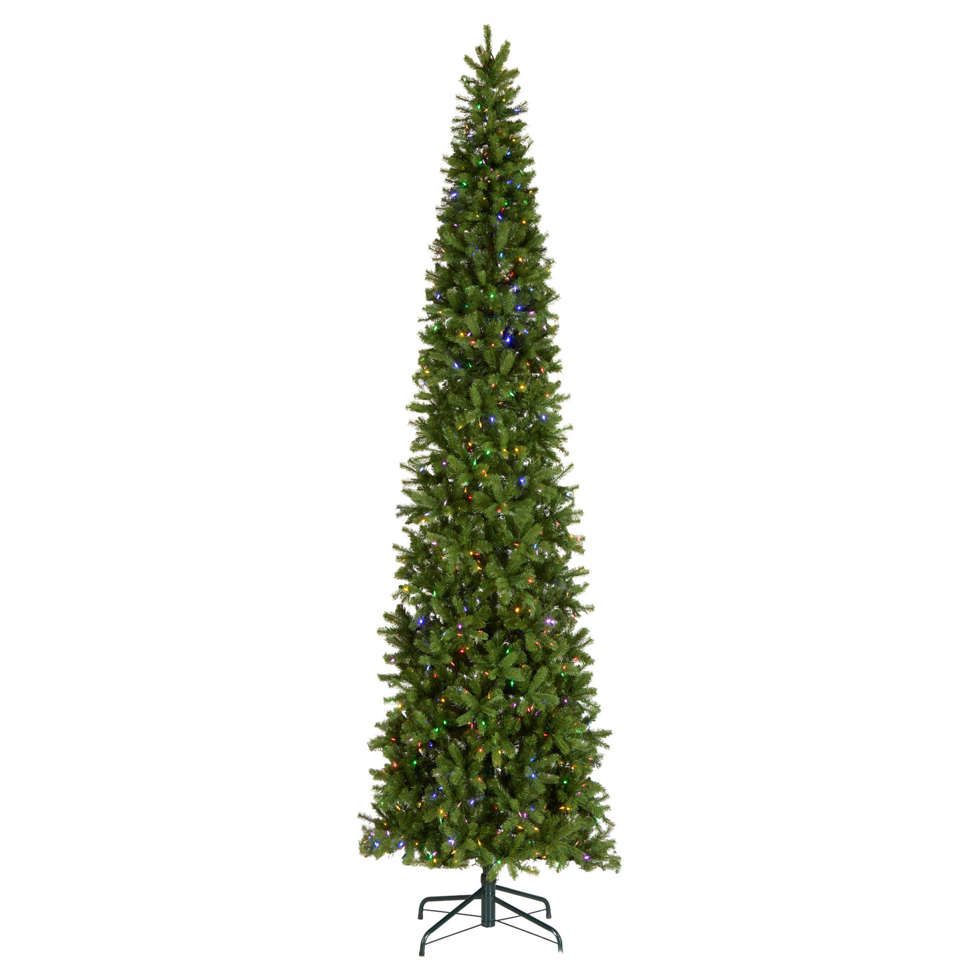 The Holiday Aisle® Downswept DouglasFir Pencil Slim Tree with Dual Color LED Lights, 12'