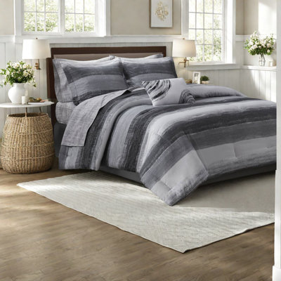 Ensemble de literie élégant en 9 pièces, microfibre et coton ultra doux, design noir moderne pour très grand lit