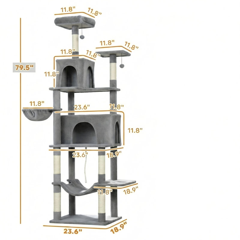 Arbre d'activités à plusieurs niveaux pour chat, 80 pouces de hauteur