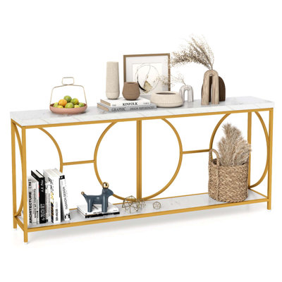 2-tier Top Console Table 71" Narrow Console Table For Entryway